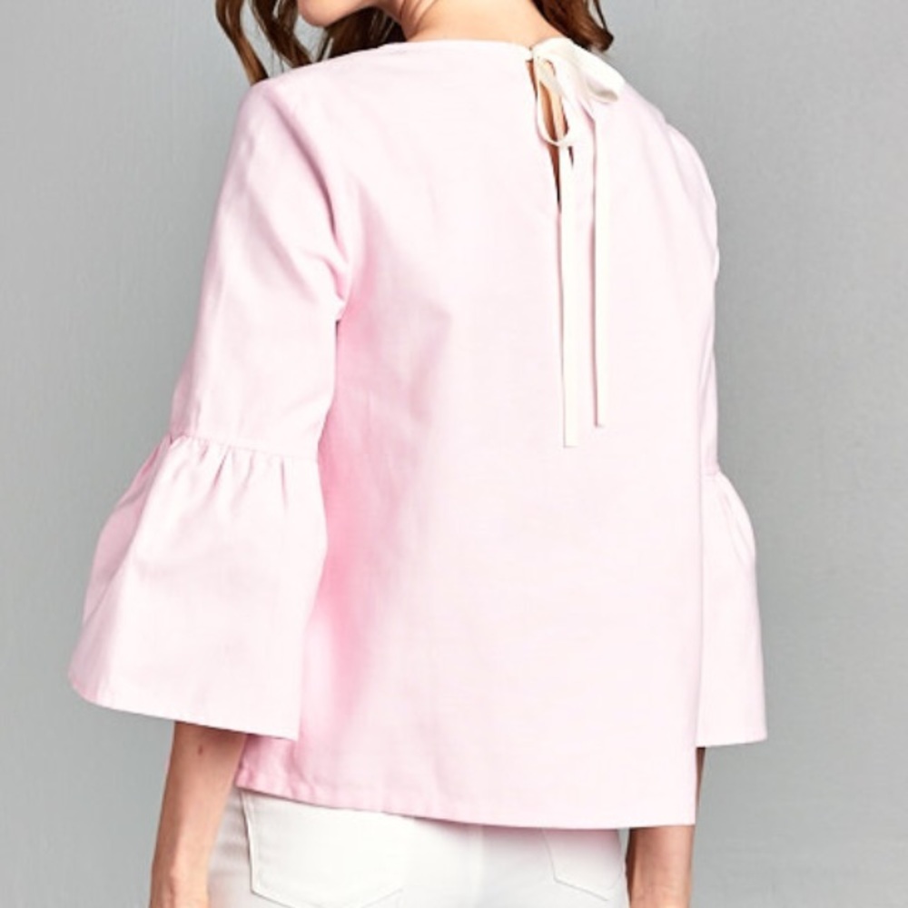 🔴LAST CALL🔴Ellison PearlEmbellishedBellSleeveTop - Picture 3 of 7